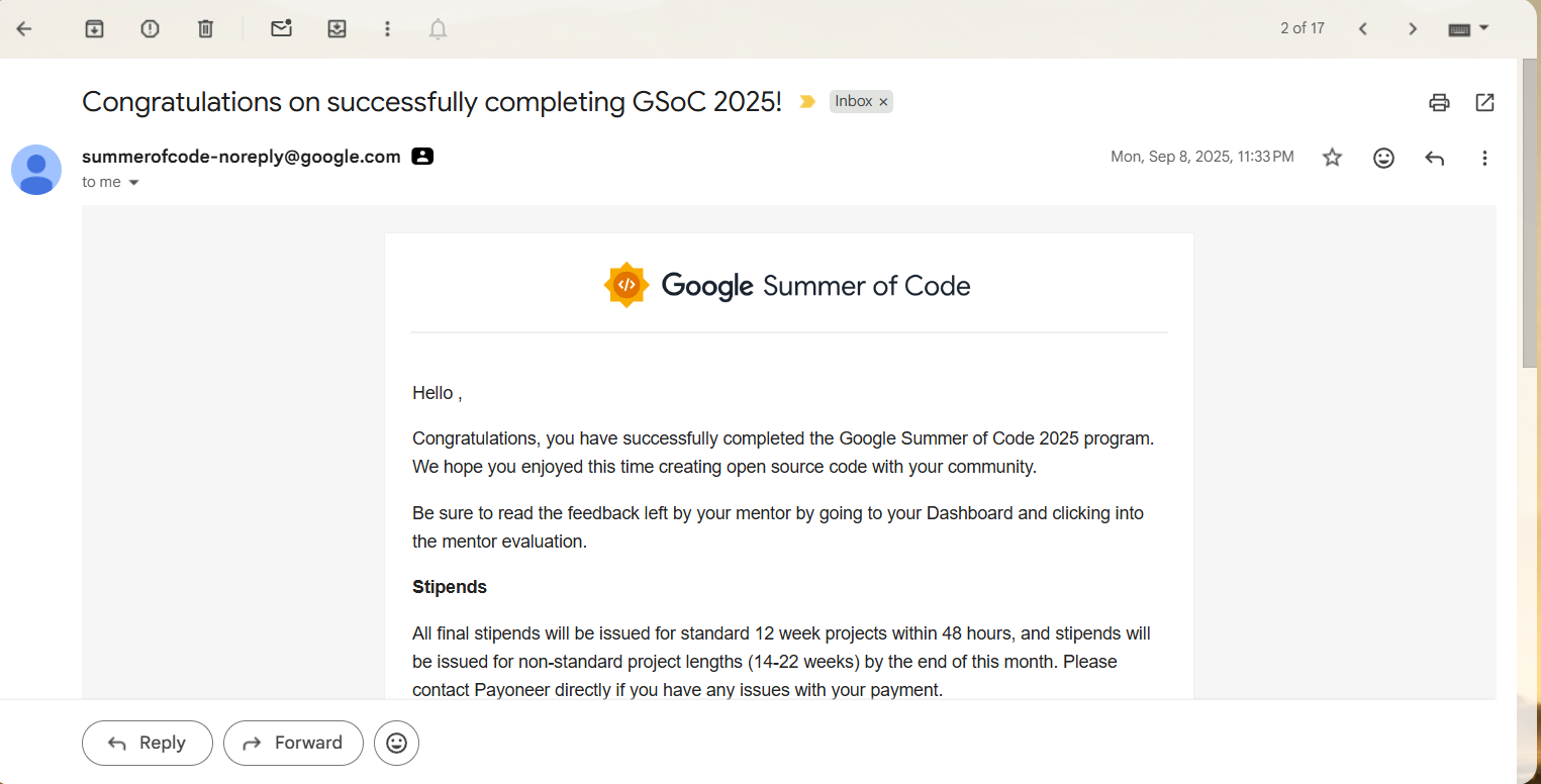 GSoC Completion Email